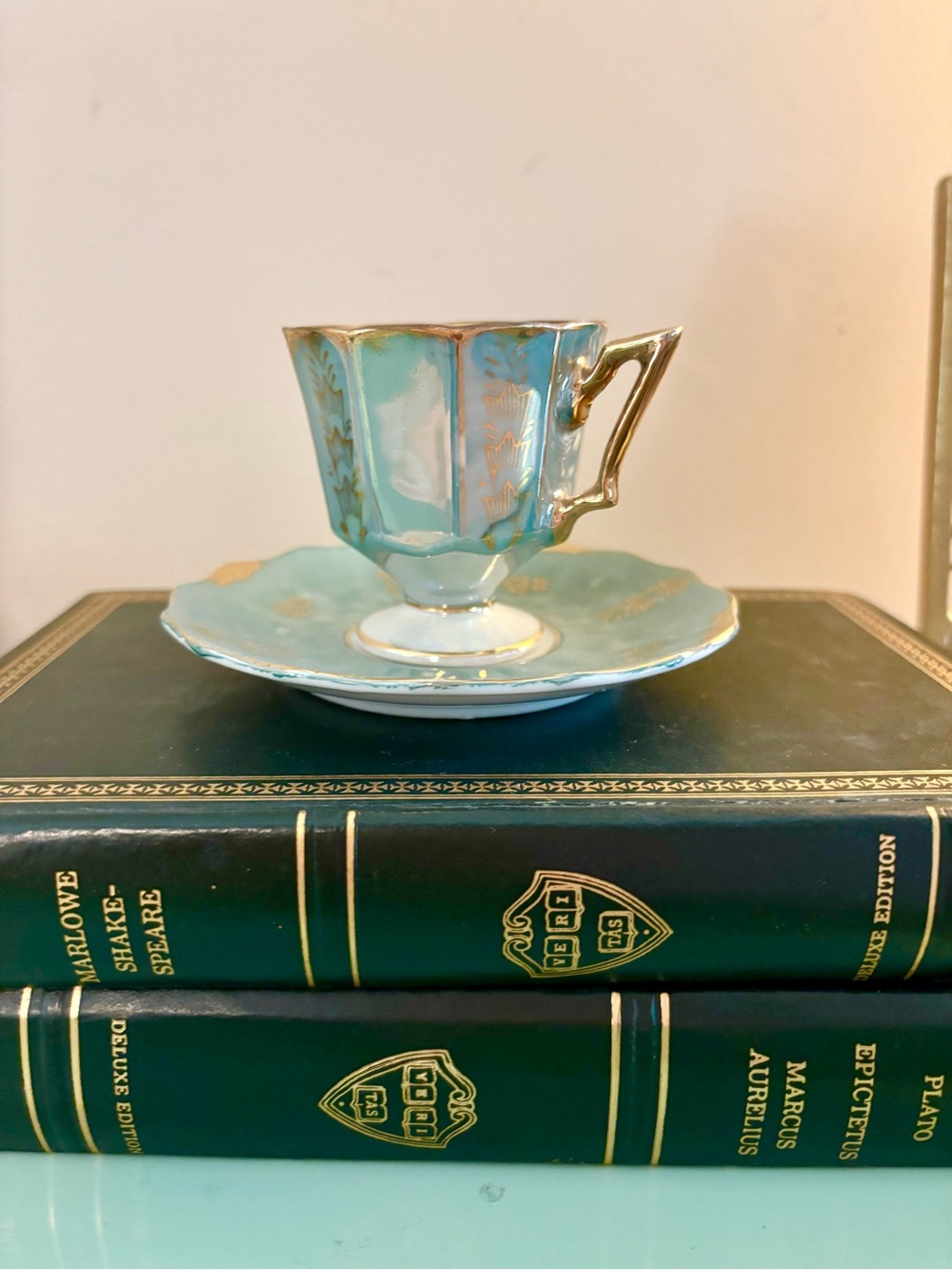 Vintage Blue and Gold Porcelain Teacup and Saucer